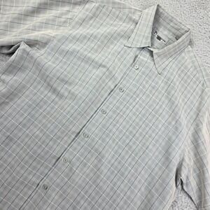 7 Diamonds Button Up Shirt Mens XL Gray Plaid Short Sleeve Polynosic Blend‎